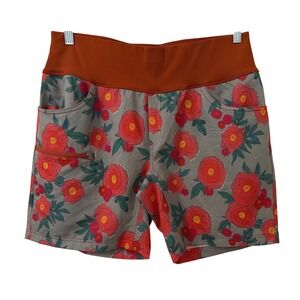 Shredly Womens 12 MTB Mountain Bike Shorts Floral Peony Topo Rust Orange Grey